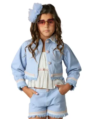 3-Piece Denim Set for Girls: Shorts, Top and Jacket, Sizes 12M-14