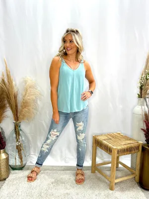 All Me Flowy V-Neck Tank, Aqua