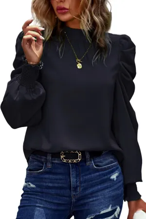 Angashion Womens Tops Casual Crewneck Long Lantern Sleeve Self Tie Blouses Solid Tunic Shirts 2025