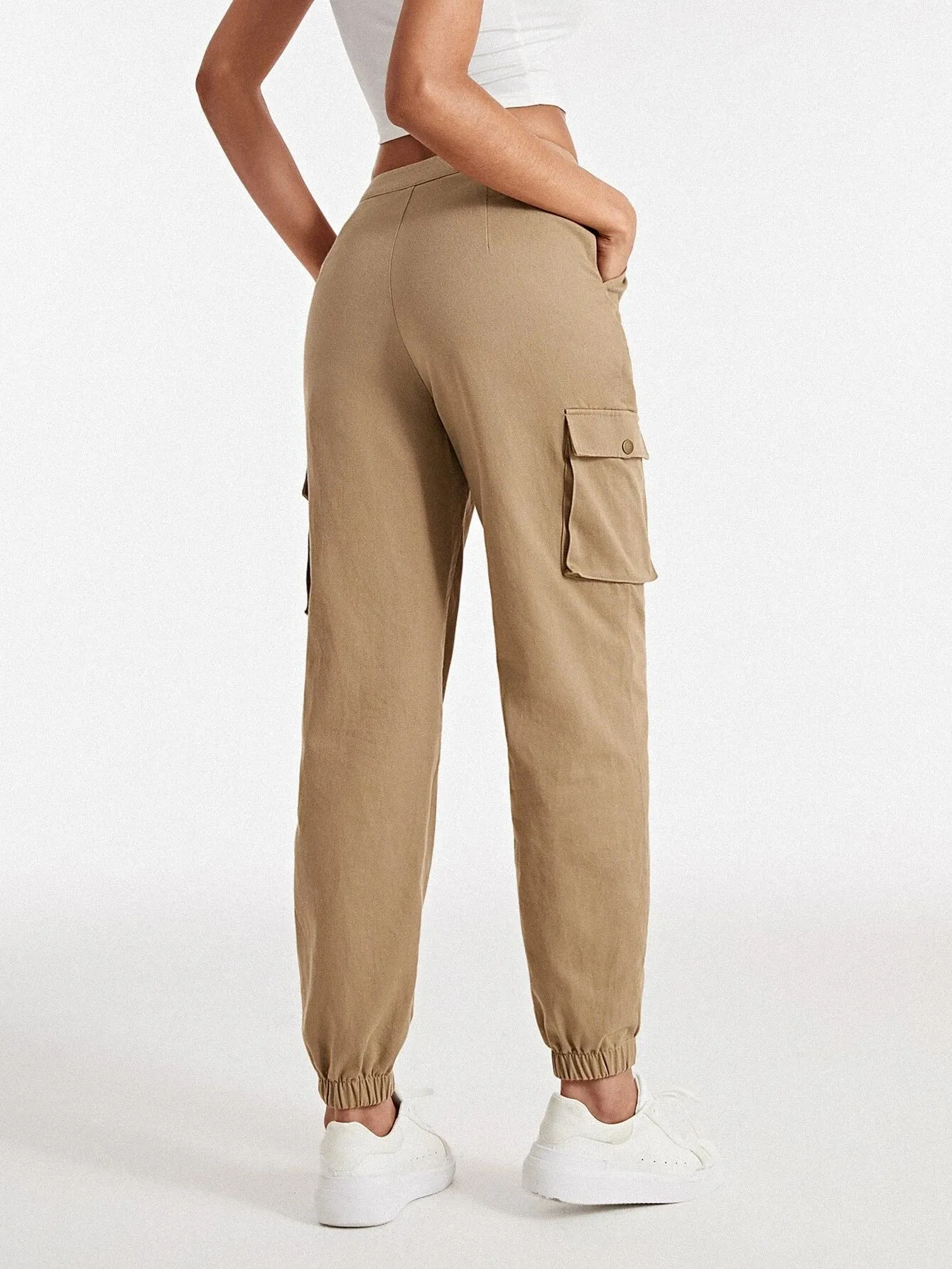 Casual Plain Flap Side Pocket Cargo Pants