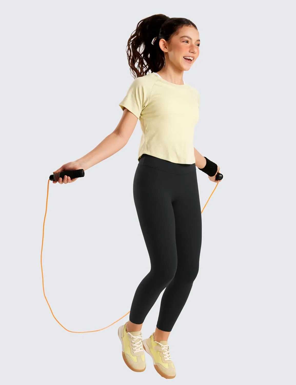 CRZ YOGA Girls Butterluxe Crossover Athletic Leggings - High Waist V Cross Kids Lounge Pants Yoga Active Dance Running Tights