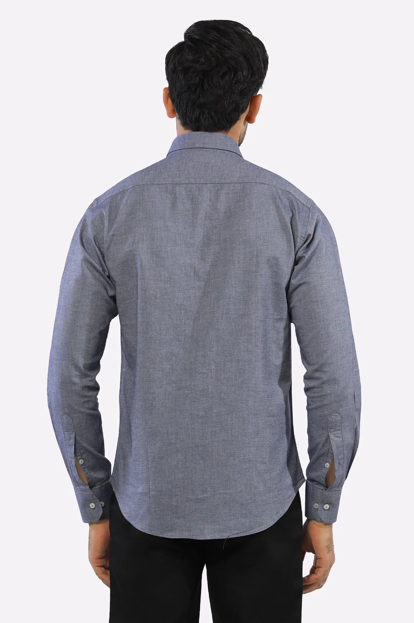 Dark Blue Textured Casual Shirt