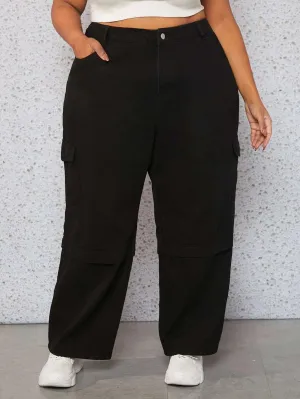 Denim Cargo Jeans With Flap Pockets