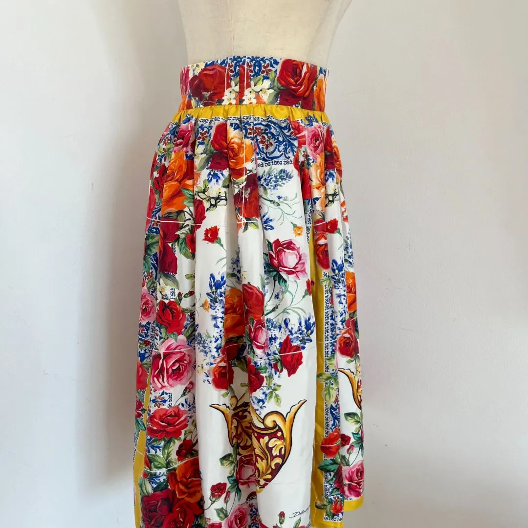 Dolce & Gabbana Silk Floral Print Skirt