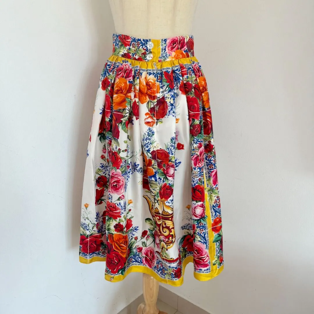 Dolce & Gabbana Silk Floral Print Skirt