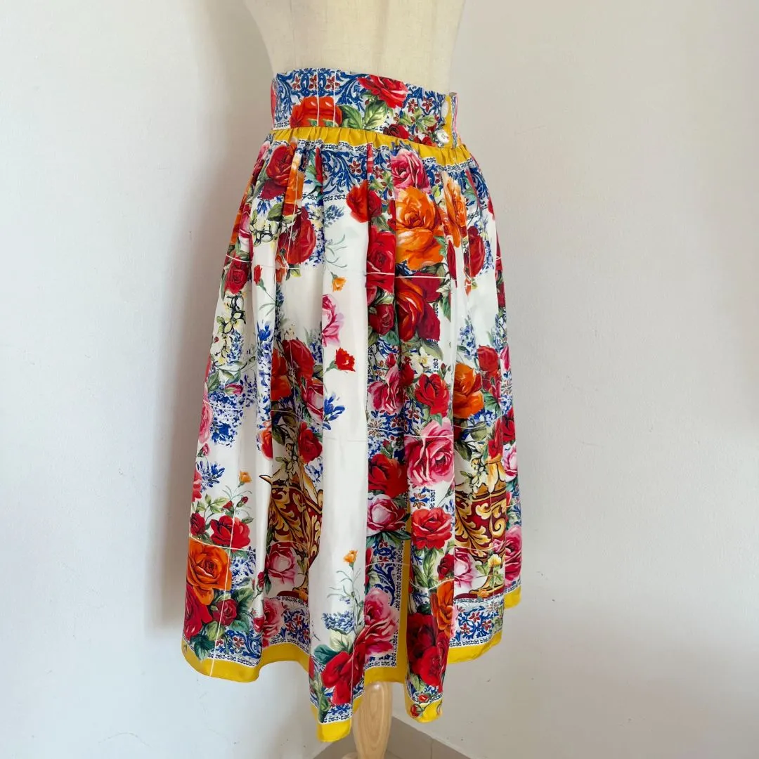 Dolce & Gabbana Silk Floral Print Skirt