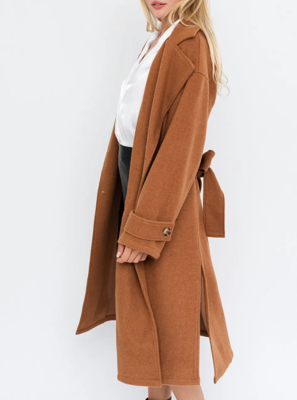 Double Breasted Notch Collar Oversize Wool Trench Coat
