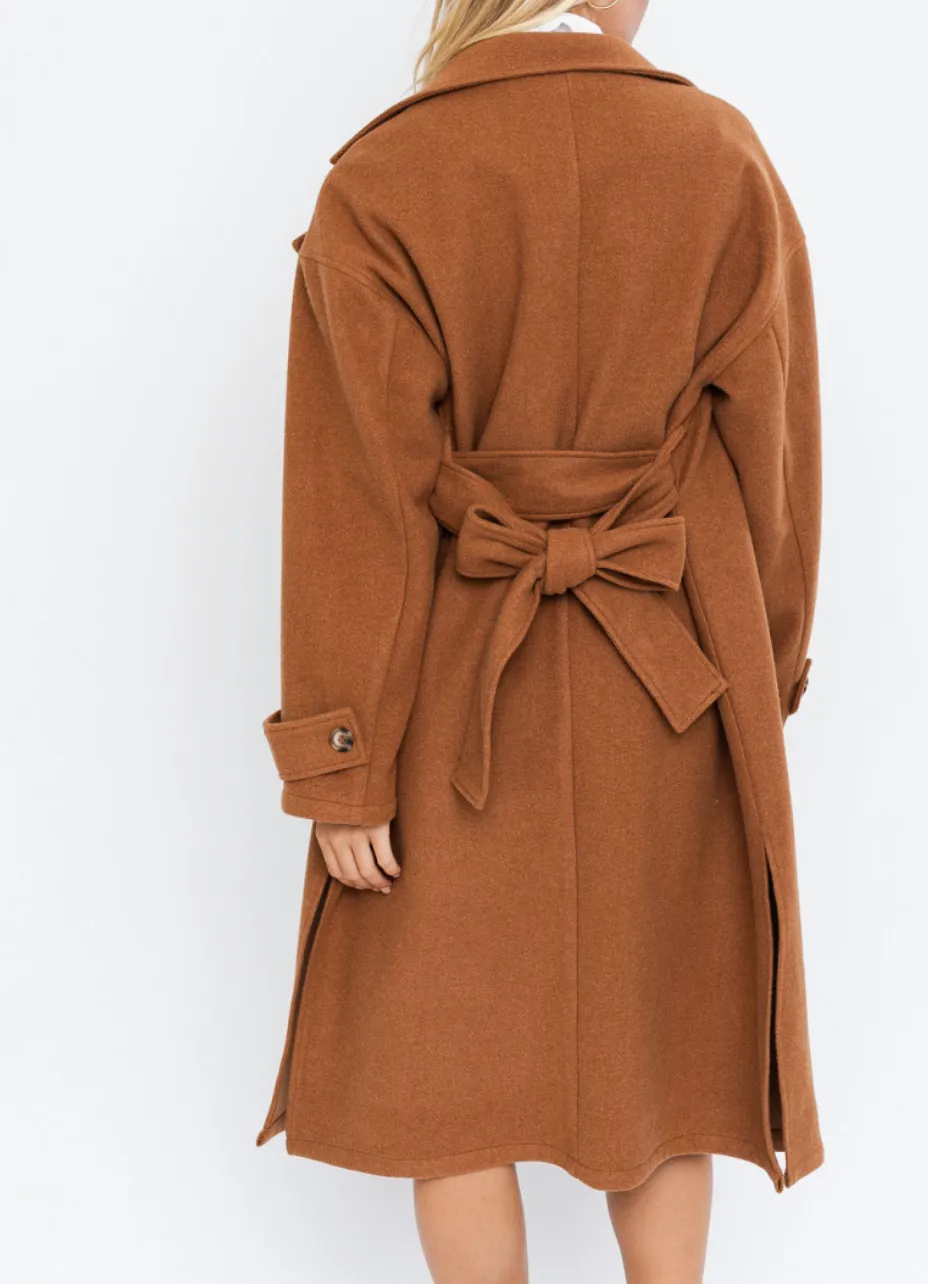 Double Breasted Notch Collar Oversize Wool Trench Coat