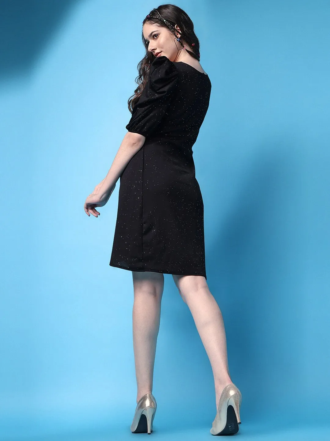 Elegant Black Embellished Wrap Dress