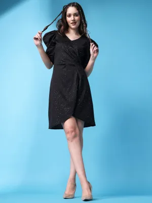 Elegant Black Embellished Wrap Dress