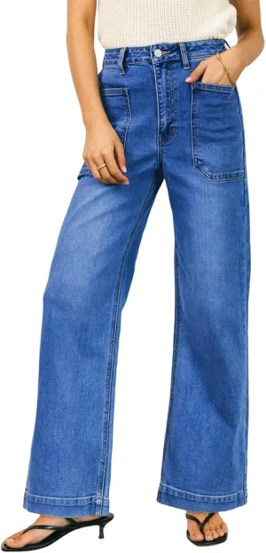 EVALESS Womens Wide Leg Jeans High Waisted Stretchy Loose Denim Pants