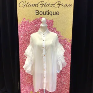 Flowy Sleeve Shirt Dress Blouse (Belt Sold Separately)