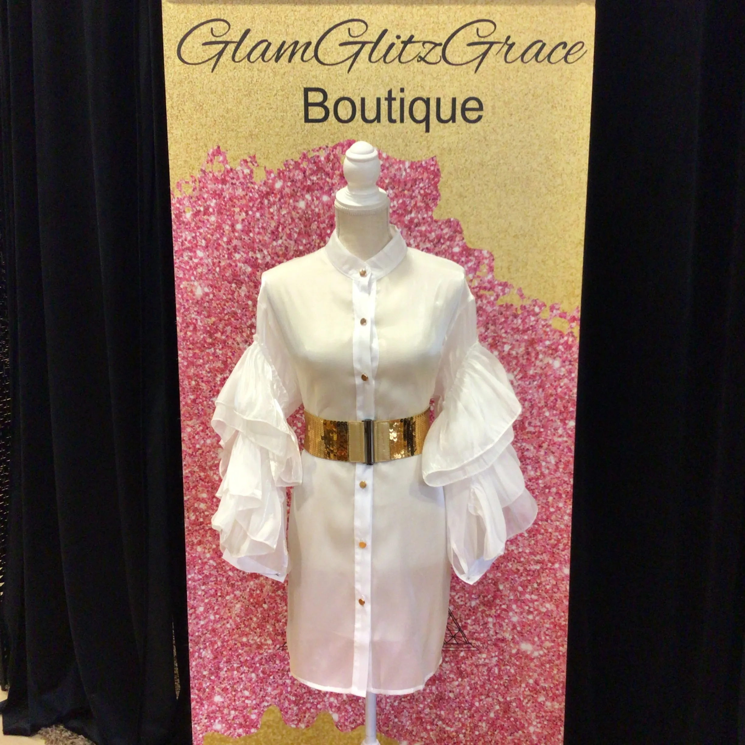 Flowy Sleeve Shirt Dress Blouse (Belt Sold Separately)