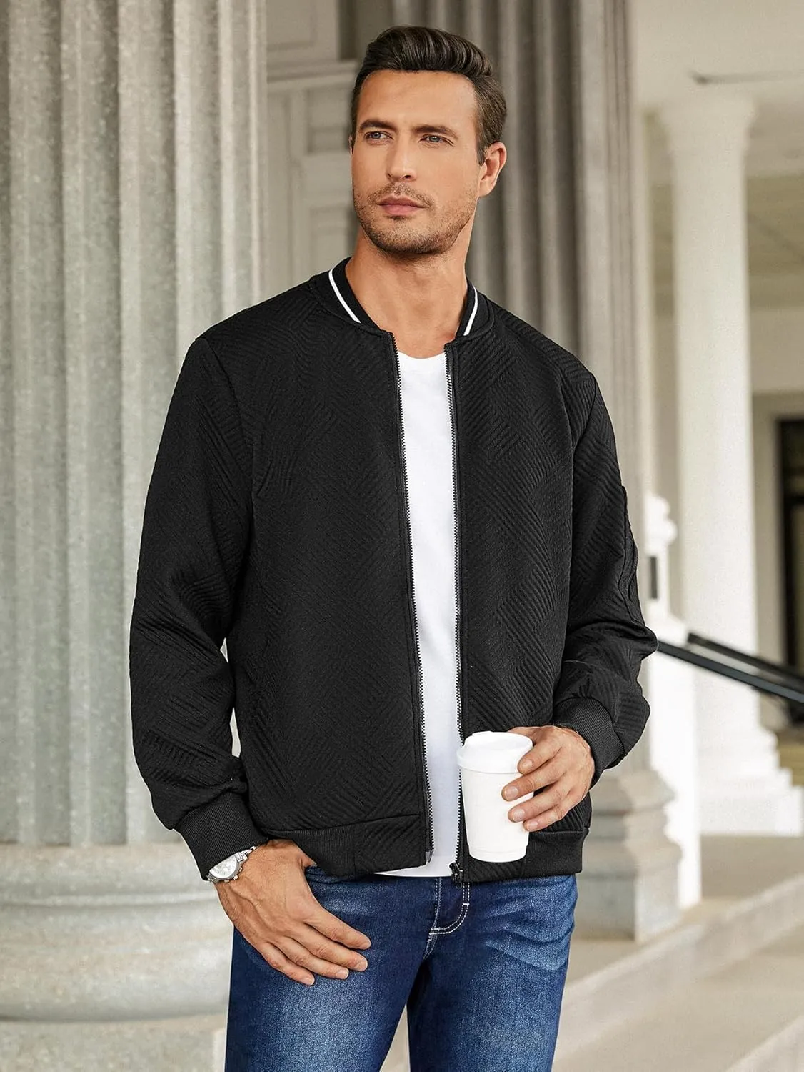 Hardaddy Men's Lightweight Bomber Jacket Textured Casual Varsity Coat