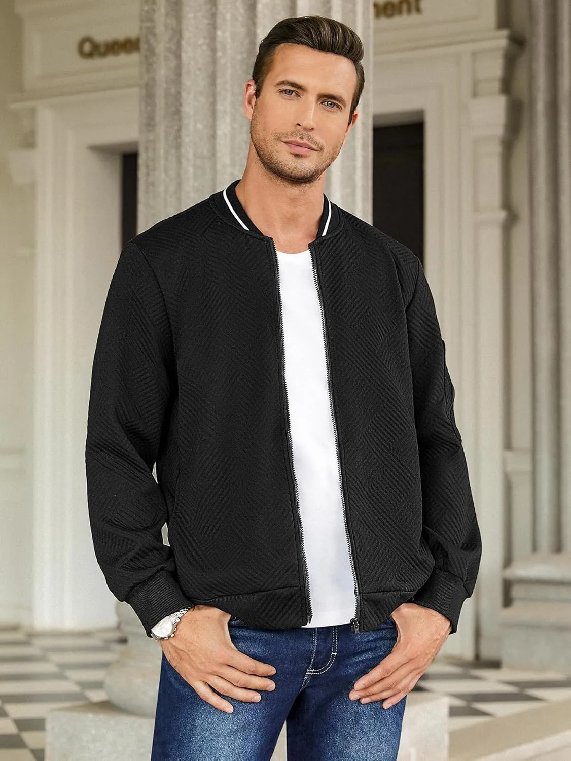 Hardaddy Men's Lightweight Bomber Jacket Textured Casual Varsity Coat