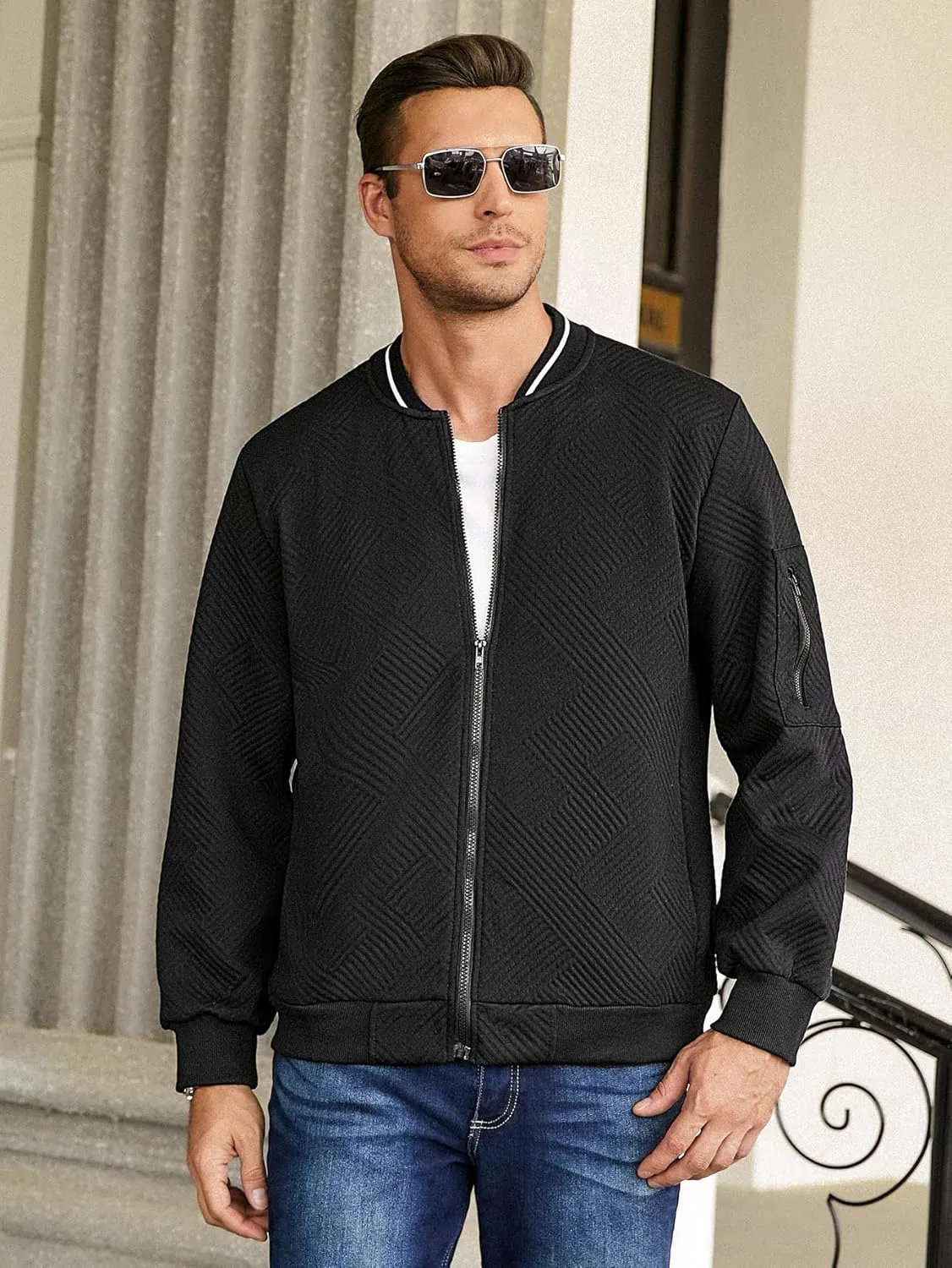 Hardaddy Men's Lightweight Bomber Jacket Textured Casual Varsity Coat