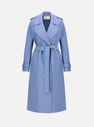 Harris Wharf Double Vent Trench Coat Light Pressed Wool - Denim Blue