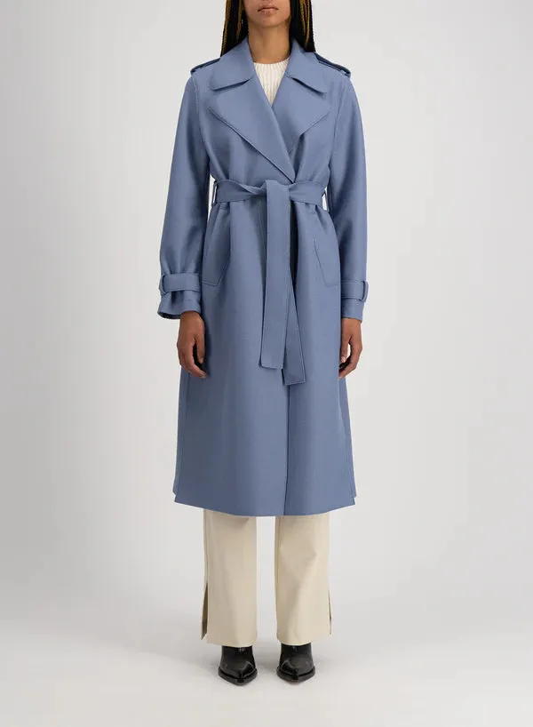 Harris Wharf Double Vent Trench Coat Light Pressed Wool - Denim Blue