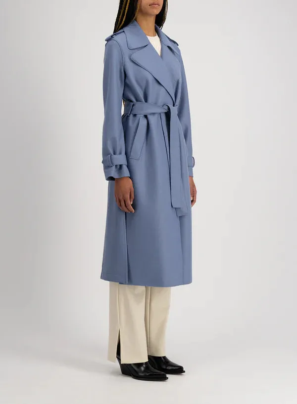 Harris Wharf Double Vent Trench Coat Light Pressed Wool - Denim Blue