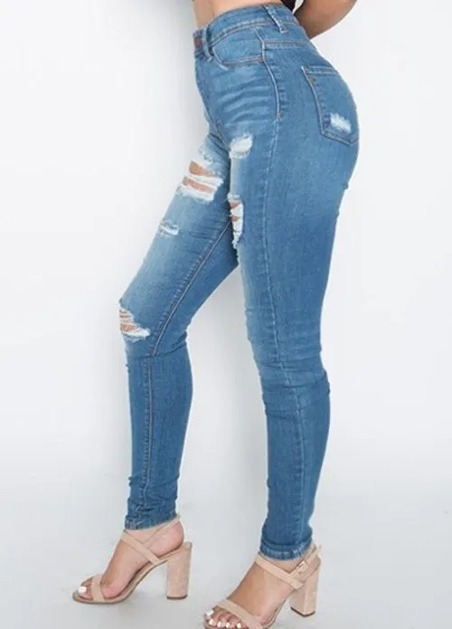 High waisted distressed cutout denim jeans