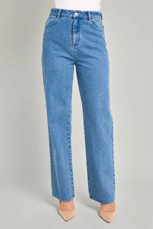 High Waisted Straight Leg Bow Detail Denim
