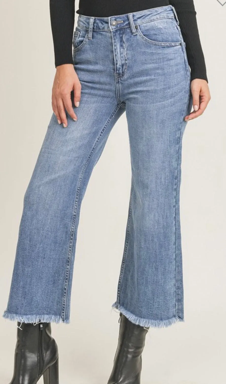 High Waisted Wide Leg Cropped Jeans - Medium Wash by Risen