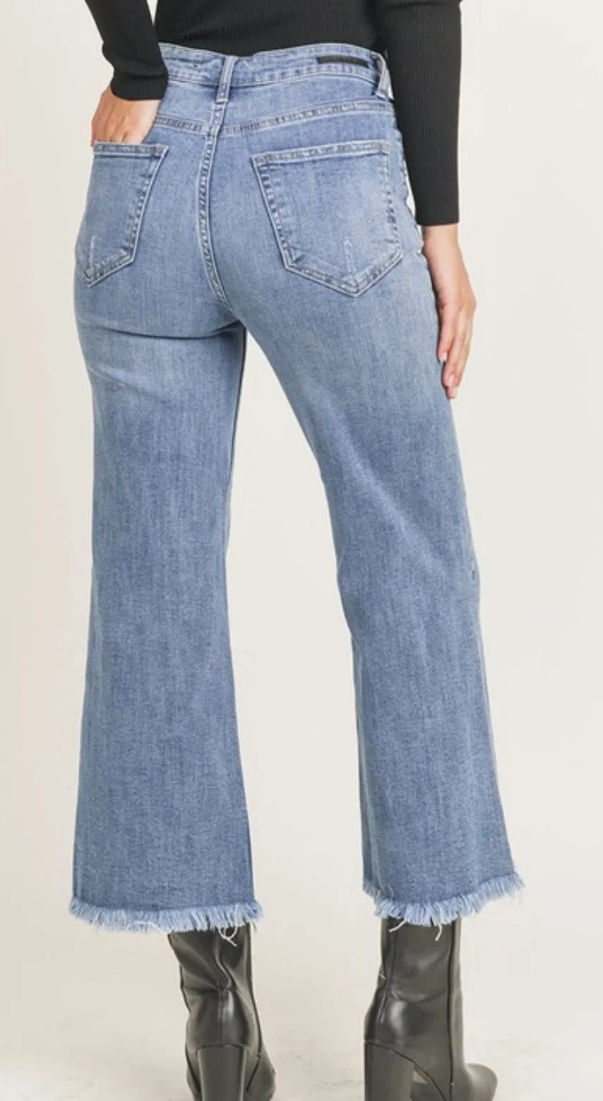 High Waisted Wide Leg Cropped Jeans - Medium Wash by Risen