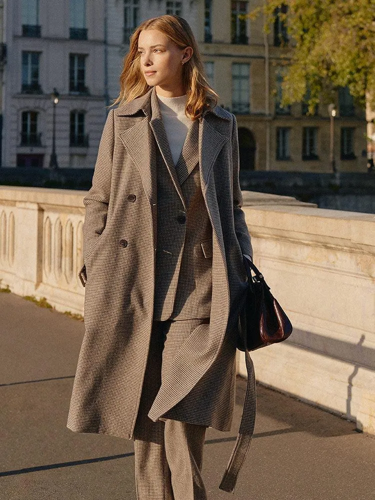 Houndstooth Pattern Trench Coat