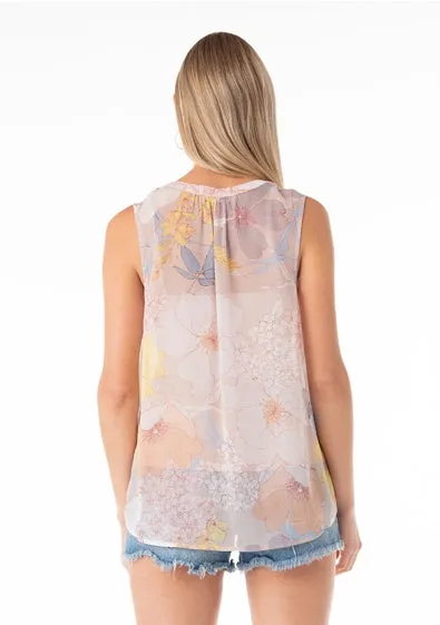 Janet Pastel Floral Sleeveless Button Down Top