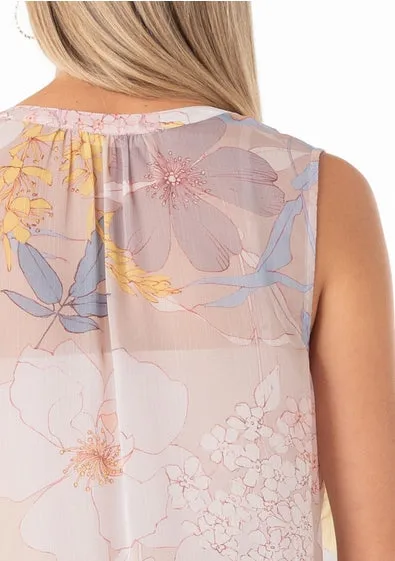 Janet Pastel Floral Sleeveless Button Down Top