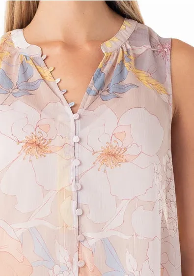 Janet Pastel Floral Sleeveless Button Down Top