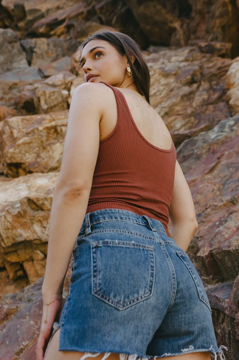 Jessica Cropped Tank in Washed Cognac - FINAL SALE