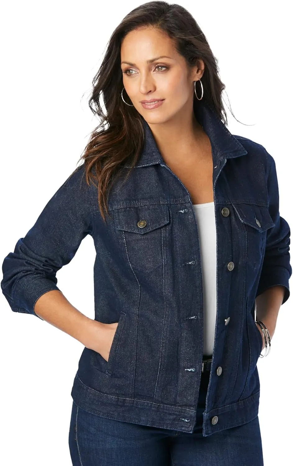 Jessica London Women's Plus Size Classic Cotton Button Down Denim Jean Jacket