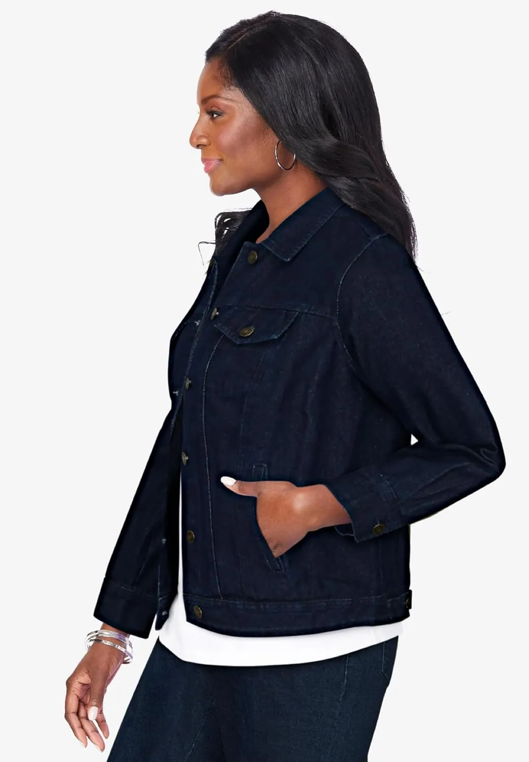 Jessica London Women's Plus Size Classic Cotton Button Down Denim Jean Jacket