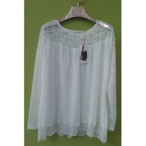 Ketty More Women Round Flower Lace Long Sleeves Blouse-KMWSB849