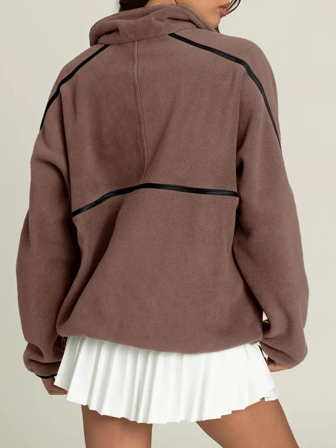 LASLULU Womens Half Zip Pullover Sweatshirt Sherpa Fleece Jacket Oversized Sweatshirts Warm Fuzzy Sweaters Pockets