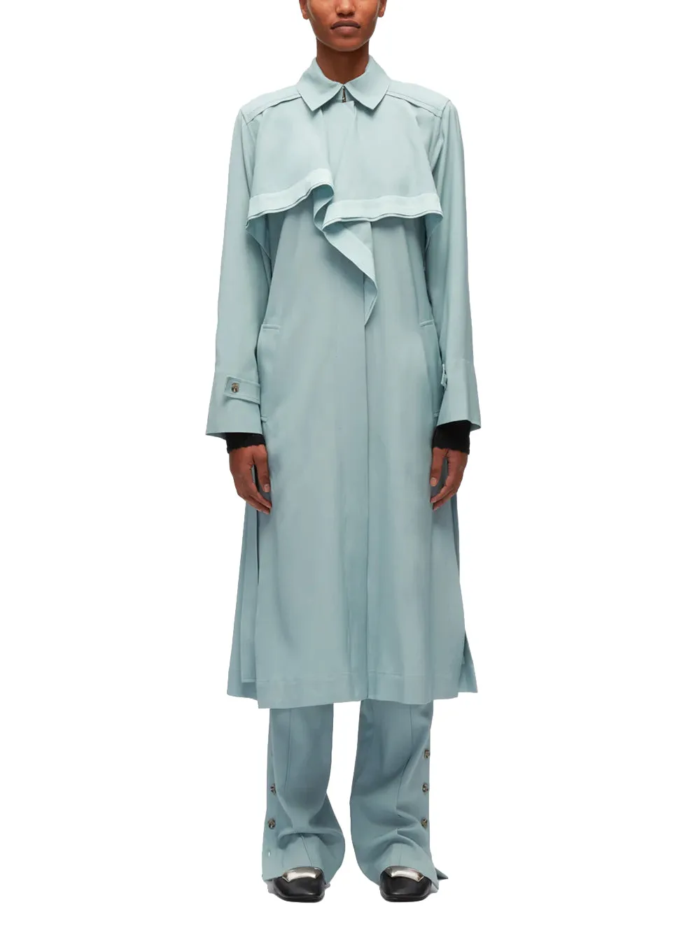 Lightweight Trench Dress With Cascade Drape (Powder Blue)