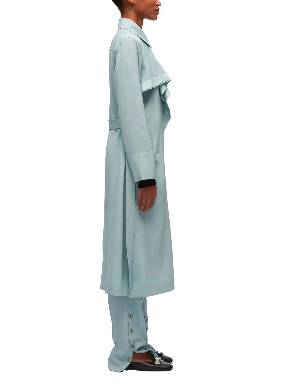Lightweight Trench Dress With Cascade Drape (Powder Blue)