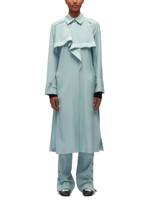 Lightweight Trench Dress With Cascade Drape (Powder Blue)