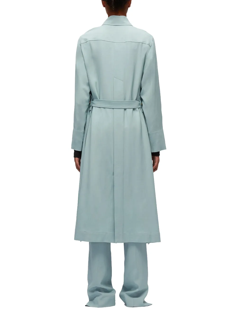Lightweight Trench Dress With Cascade Drape (Powder Blue)