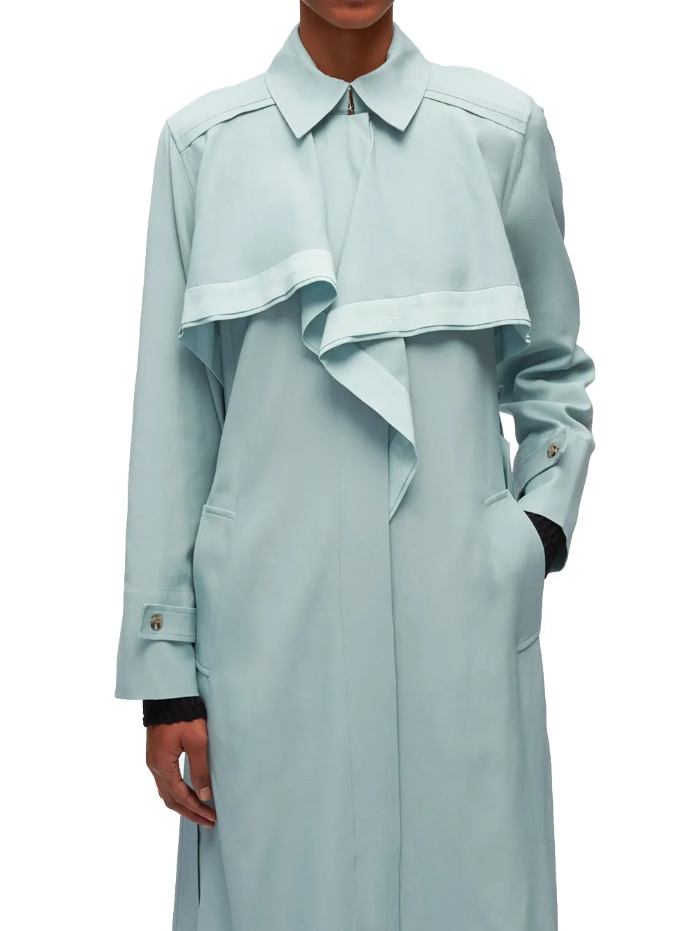 Lightweight Trench Dress With Cascade Drape (Powder Blue)