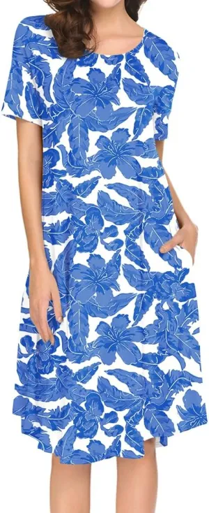 Locryz Women's Short Sleeve Pocket Swing Midi Dress Casual Loose T-Shirt Dress