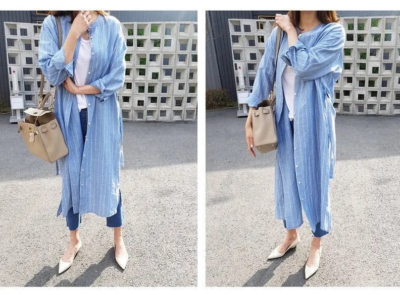 Luexco Women's Blue White Striped Casual Shirt Dress