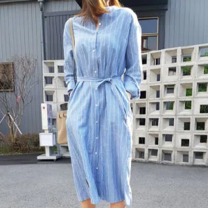 Luexco Women's Blue White Striped Casual Shirt Dress