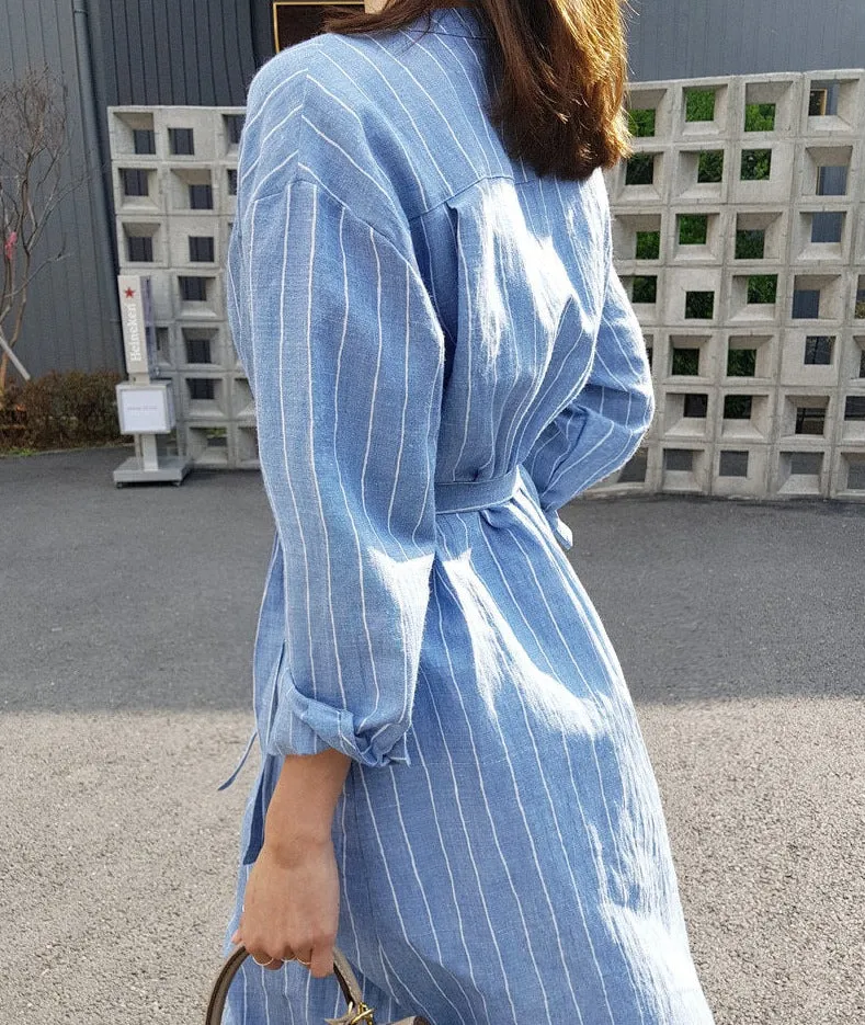 Luexco Women's Blue White Striped Casual Shirt Dress