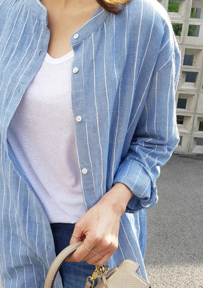 Luexco Women's Blue White Striped Casual Shirt Dress