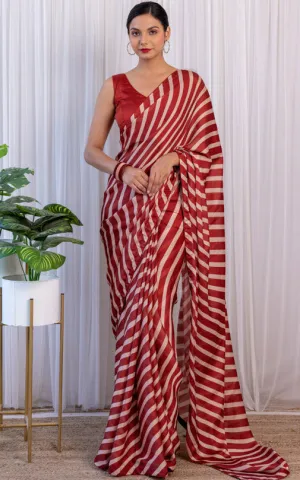 Maroon Striped Satin Saree