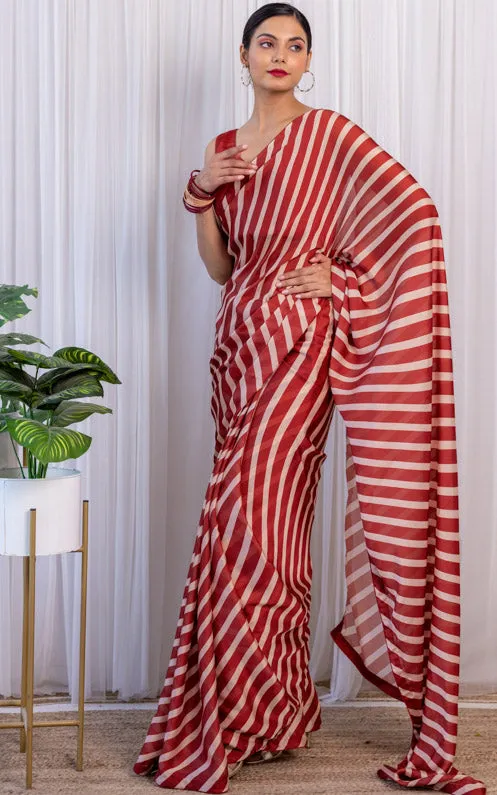 Maroon Striped Satin Saree