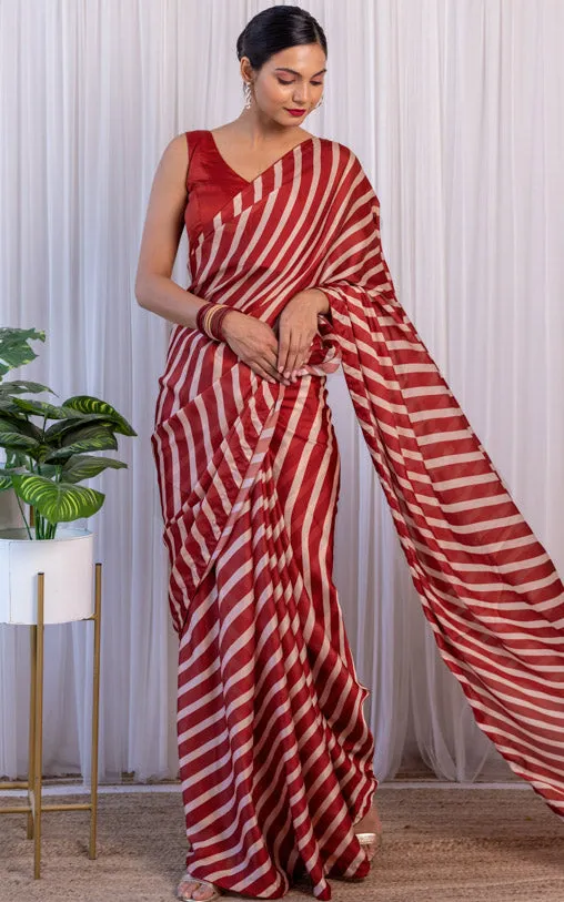 Maroon Striped Satin Saree