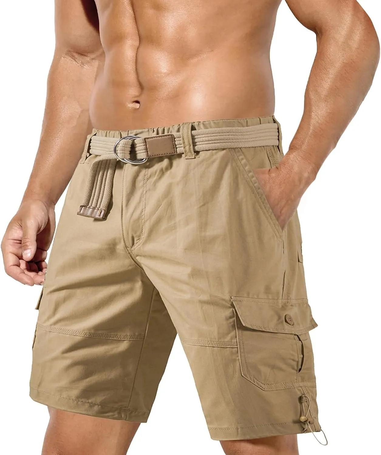 Mens Resort Wear 2025 Stretch Cargo Shorts Lightweight Wide Leg Work Shorts Summer Outdoor Multi Pockets Travel Pants